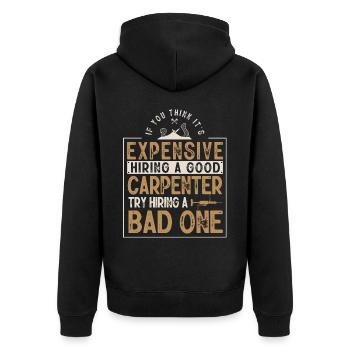 Tischler, Holzarbeiter - Unisex Premium Bio Zip Hoodie - Schwarz - Hinten - Nico (187cm)