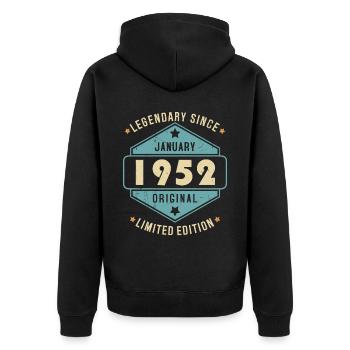 Legendary Since January 1952 Limited Edition - Unisex Premium Bio Zip Hoodie - Schwarz - Hinten - Nico (187cm)