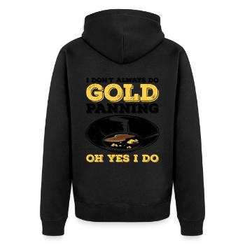 Lustiges Goldwaschen Ich mache nicht immer Goldwas - Unisex Premium Bio Zip Hoodie - Schwarz - Hinten - Nico (187cm)