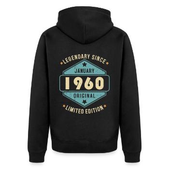 Legendary Since January 1960 Limited Edition - Unisex Premium Bio Zip Hoodie - Schwarz - Hinten - Nico (187cm)