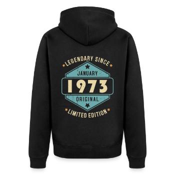 Legendary Since January 1973 Limited Edition - Unisex Premium Bio Zip Hoodie - Schwarz - Hinten - Nico (187cm)