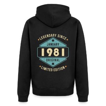 Légendaire depuis janvier 1981 Edition Limitée - Veste à capuche bio Premium Unisexe - noir - Dos - Nico (187cm)