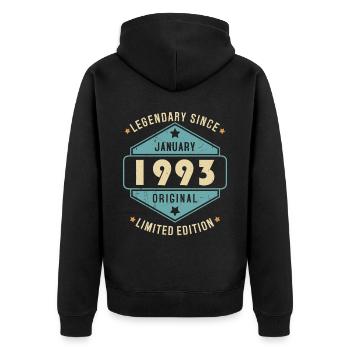 Legendary Since January 1993 Limited Edition - Unisex Premium Bio Zip Hoodie - Schwarz - Hinten - Nico (187cm)