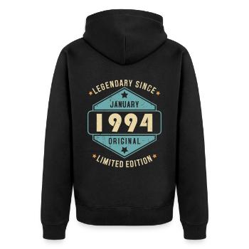 Legendary Since January 1994 Limited Edition - Unisex Premium Bio Zip Hoodie - Schwarz - Hinten - Nico (187cm)