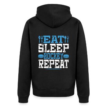 Eat Sleep Hockey Wiederholen Sie lustigen Retro-Jahrgang - Unisex Premium Bio Zip Hoodie - Schwarz - Hinten - Nico (187cm)