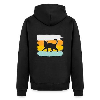 Katze Retro - Unisex Premium Bio Zip Hoodie - Schwarz - Hinten - Nico (187cm)