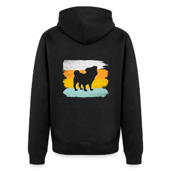 Mops Retro - Unisex Premium Bio Zip Hoodie - Schwarz - Hinten - Nico (187cm)