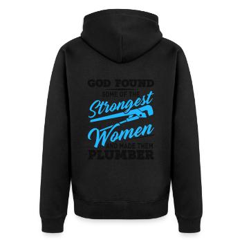Klempnerinnen Pipefitter Pipes Pipefitting - Unisex Premium Bio Zip Hoodie - Schwarz - Hinten - Nico (187cm)
