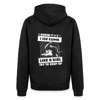 Eisklettern Mädchen - Unisex Premium Bio Zip Hoodie - Schwarz - Hinten - Nico (187cm)