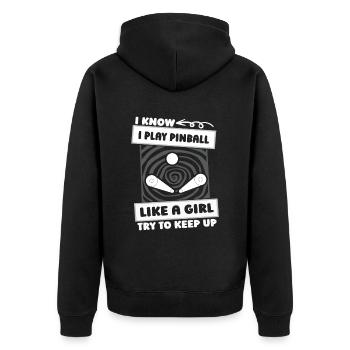 Pinball Mädchen - Unisex Premium Bio Zip Hoodie - Schwarz - Hinten - Nico (187cm)