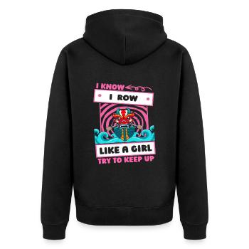 Rudern Ruderer Mädchen - Unisex Premium Bio Zip Hoodie - Schwarz - Hinten - Nico (187cm)
