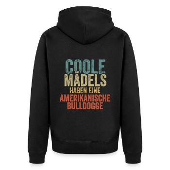 Amerikanische Bulldogge - Unisex Premium Bio Zip Hoodie - Schwarz - Hinten - Nico (187cm)