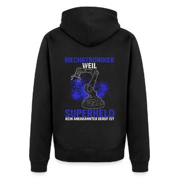 Superheld Kfz Meister Ausbildung Mechatroniker Job - Unisex Premium Bio Zip Hoodie - Schwarz - Hinten - Nico (187cm)