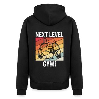 NEXT LEVEL GYMI - Grundschule Geschafft Abschied G - Unisex Premium Bio Zip Hoodie - Schwarz - Hinten - Nico (187cm)