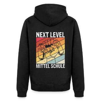 neue Schule Zocker Contoller Abenteuer Vintage Mit - Unisex Premium Bio Zip Hoodie - Schwarz - Hinten - Nico (187cm)