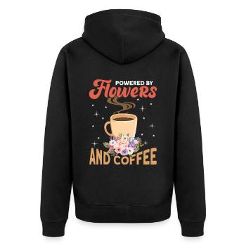 Powered by Flowers and Coffee For Florist - Unisex Premium Organic Zip Hoodie - black - Back - Nico (187cm)