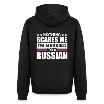 Humurous Pray For Me I'm Married To a Russian For - Unisex Premium Organic Zip Hoodie - black - Back - Nico (187cm)