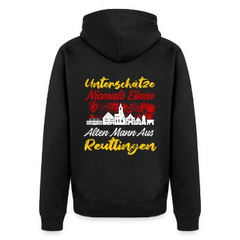 Reutlingen - Unisex Premium Bio Zip Hoodie - Schwarz - Hinten - Nico (187cm)