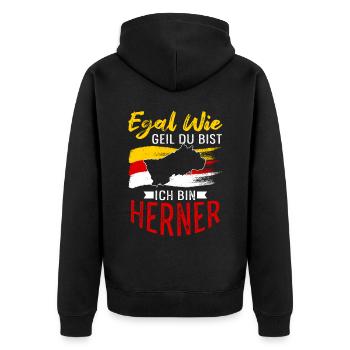 Egal Wie Geil Du Bist Ich Bin Herner - Unisex Premium Bio Zip Hoodie - Schwarz - Hinten - Nico (187cm)