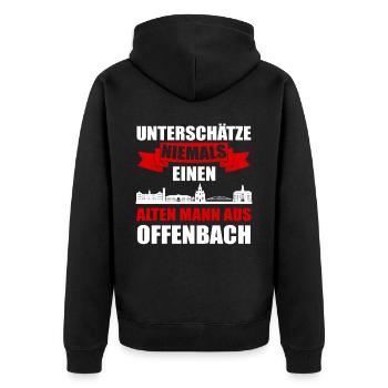 Offenbach - Unisex Premium Bio Zip Hoodie - Schwarz - Hinten - Nico (187cm)