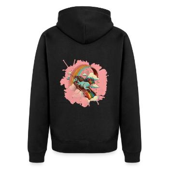 Unicorn slides down a rainbow slide - Unisex Premium Organic Zip Hoodie - black - Back - Nico (187cm)