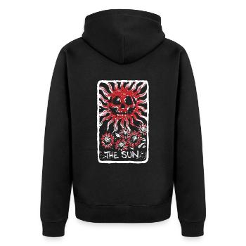 The Sun Blood Red Skeleton Skull Tarot Card - Unisex Premium Bio Zip Hoodie - Schwarz - Hinten - Nico (187cm)