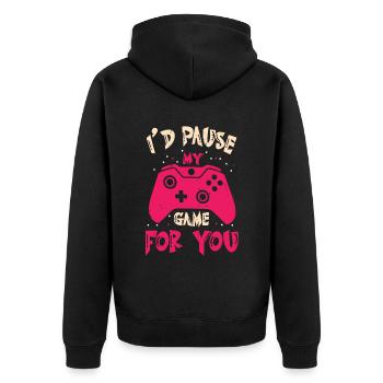 Ich pausiere mein Spiel für dich Valentine Gaming - Unisex Premium Bio Zip Hoodie - Schwarz - Hinten - Nico (187cm)