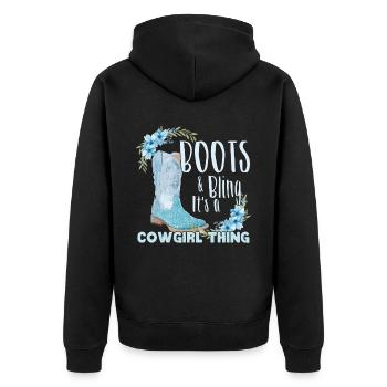 Lustige Stiefel Bling Frauen Land - Unisex Premium Bio Zip Hoodie - Schwarz - Hinten - Nico (187cm)