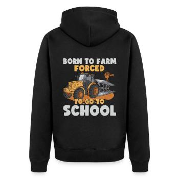 Born To Farm gezwungen, zur Schule zu gehen - Unisex Premium Bio Zip Hoodie - Schwarz - Hinten - Nico (187cm)