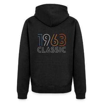 60 Jahre Jahrgang 1963 Retro 60. Geburtstag - Unisex Premium Bio Zip Hoodie - Schwarz - Hinten - Nico (187cm)