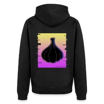 Knoblauch Retro Knobi Knoblauchzehen - Unisex Premium Bio Zip Hoodie - Schwarz - Hinten - Nico (187cm)