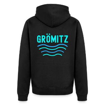 Grömitz Urlaub Ostsee - Unisex Premium Bio Zip Hoodie - Schwarz - Hinten - Nico (187cm)