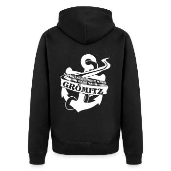 Grömitz Urlaub Anker Ostsee - Unisex Premium Bio Zip Hoodie - Schwarz - Hinten - Nico (187cm)