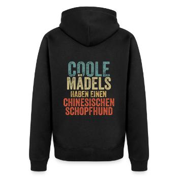 Chinesischer Schopfhund - Unisex Premium Bio Zip Hoodie - Schwarz - Hinten - Nico (187cm)
