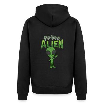 ILY Alien ASL Gebärdensprache - Unisex Premium Bio Zip Hoodie - Schwarz - Hinten - Nico (187cm)