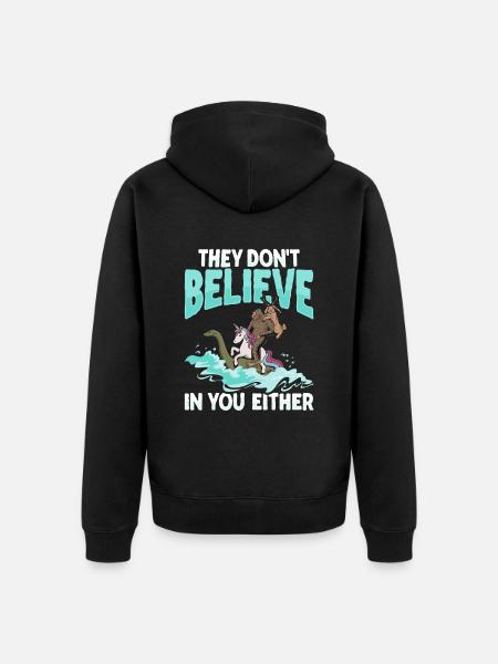 Cryptozoology Cryptid Bigfoot Unicorn Loch Ness - Unisex Premium Organic Zip Hoodie - black
