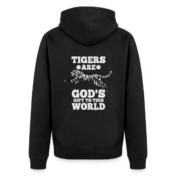 Tiger Geschenk für unsere Welt - Unisex Premium Bio Zip Hoodie - Schwarz - Hinten - Nico (187cm)