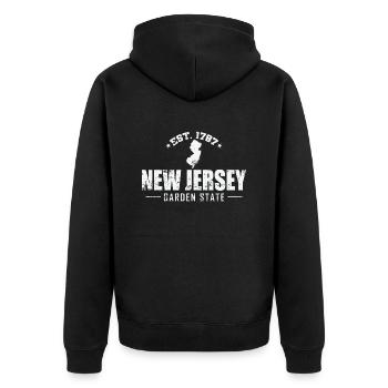 New Jersey Est. 1787 Garden State USA - Unisex Premium Bio Zip Hoodie - Schwarz - Hinten - Nico (187cm)