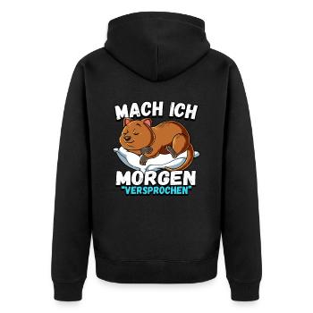Mach Ich Morgen Versprochen Quokka - Unisex Premium Bio Zip Hoodie - Schwarz - Hinten - Nico (187cm)