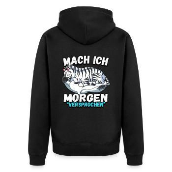 Mach Ich Morgen Versprochen Zebra - Unisex Premium Bio Zip Hoodie - Schwarz - Hinten - Nico (187cm)