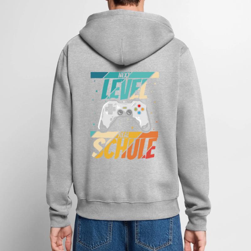 Neue Schule Bye Bye Grundschule next Level Gamecon Unisex Premium Bio Zip Hoodie