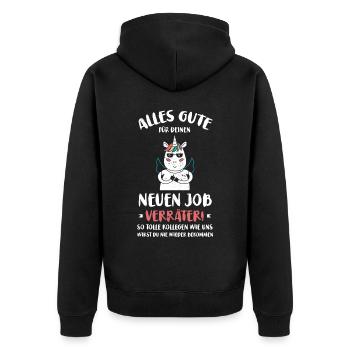 Alles gute im neuen Job du Verräter, Abschied - Unisex Premium Bio Zip Hoodie - Schwarz - Hinten - Nico (187cm)