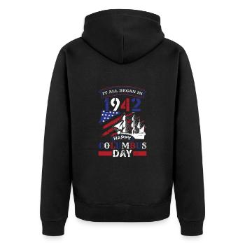 Columbus Day 1942 Amerikanischer Italiener - Unisex Premium Bio Zip Hoodie - Schwarz - Hinten - Nico (187cm)