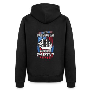 Es Ist Columbus Day 1942 Amerikanisches - Unisex Premium Bio Zip Hoodie - Schwarz - Hinten - Nico (187cm)