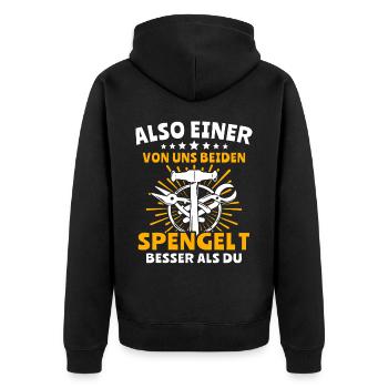 Spengler Bauspengler Spengeln Karrosseriespengler - Unisex Premium Bio Zip Hoodie - Schwarz - Hinten - Nico (187cm)