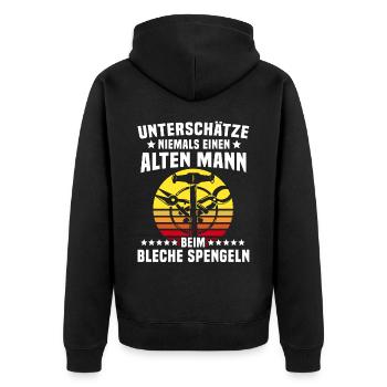 Spengler Bauspengler Spengeln Karrosseriespengler - Unisex Premium Bio Zip Hoodie - Schwarz - Hinten - Nico (187cm)