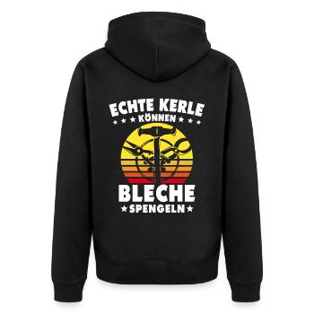 Spengler Bauspengler Spengeln Karrosseriespengler - Unisex Premium Bio Zip Hoodie - Schwarz - Hinten - Nico (187cm)