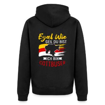 Egal Wie Geil Du Bist Ich Bin Cottbuser - Unisex Premium Bio Zip Hoodie - Schwarz - Hinten - Nico (187cm)