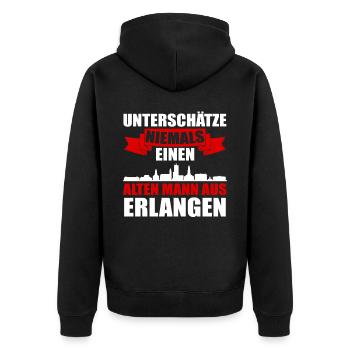 Unterschätze Niemals Einen Alten Mann Aus Erlangen - Unisex Premium Bio Zip Hoodie - Schwarz - Hinten - Nico (187cm)