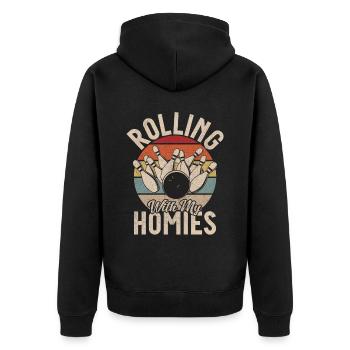 Lustiges Bowling Gruppenoutfit und cooles Bowling - Unisex Premium Bio Zip Hoodie - Schwarz - Hinten - Nico (187cm)